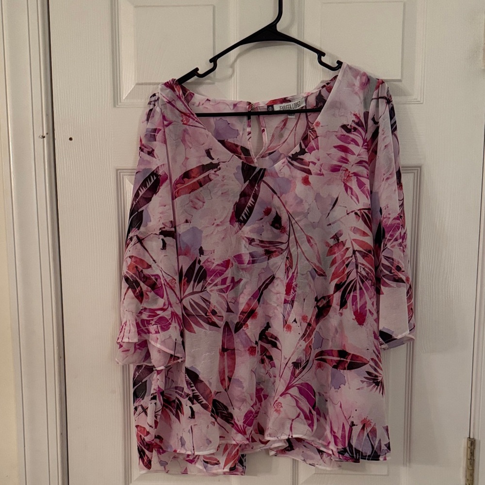 Jennifer Lopez Floral Sheer Blouse in Pink and White